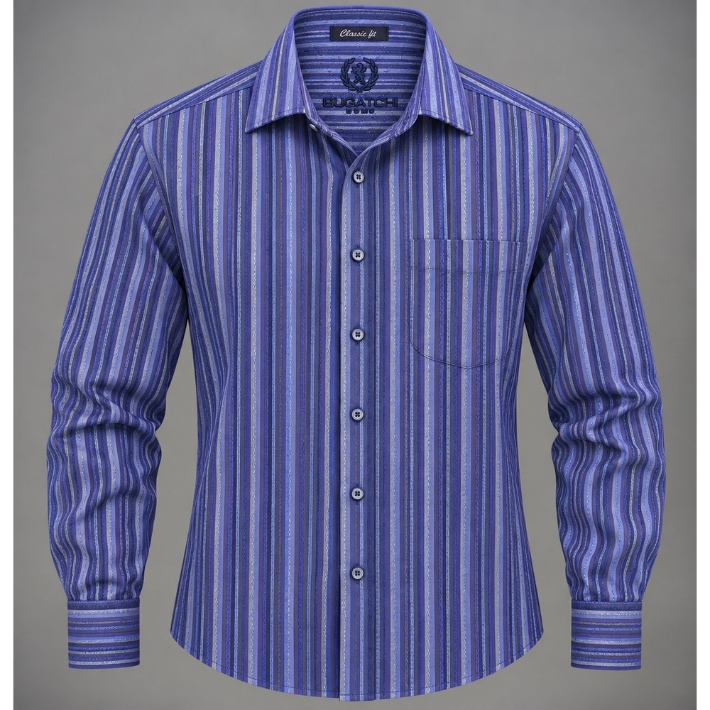 Bugatchi Uomo Dress Shirt Mens XL Blue Striped Classic Fit Long Sleeve Pocket